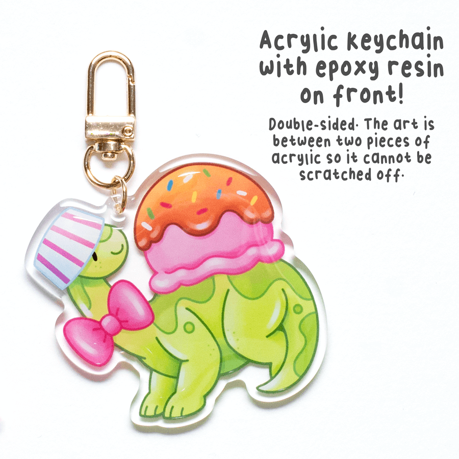 Sundaesaurus Keychain | Dessert Dino Acrylic Charm | Vena Carr